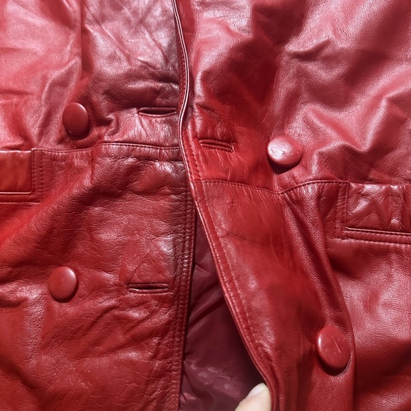 Vintage Red genuine Buttery Leather Global Identity size medium Red Trench Coat - Picture 6 of 6